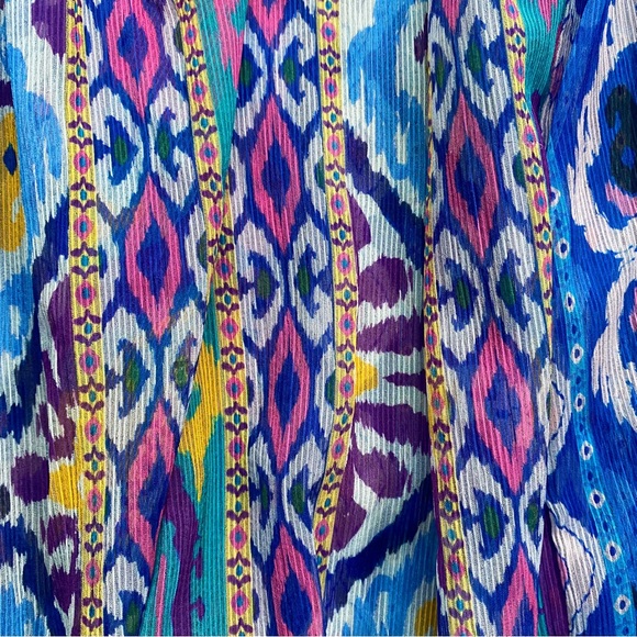 💙 ZARA BOHO BLUE MULTI ABSTRACT COLD SHOULDER LOOSE FIT CROPPED TOP! - Picture 15 of 16